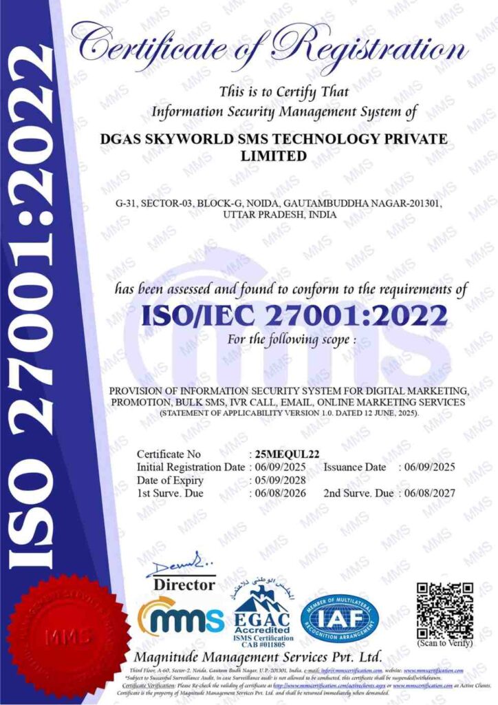 ISO 27001 - 2022 Certificate DGAS Skyworld