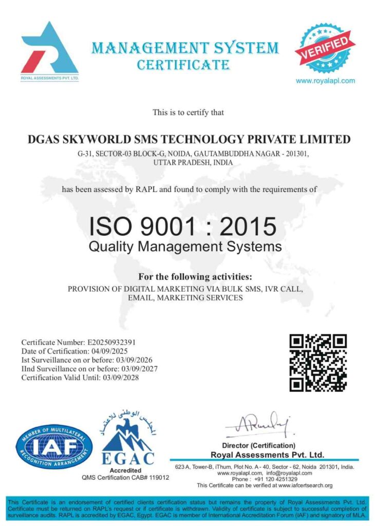 ISO 9001 - 2015 Certificate DGAS Skyworld