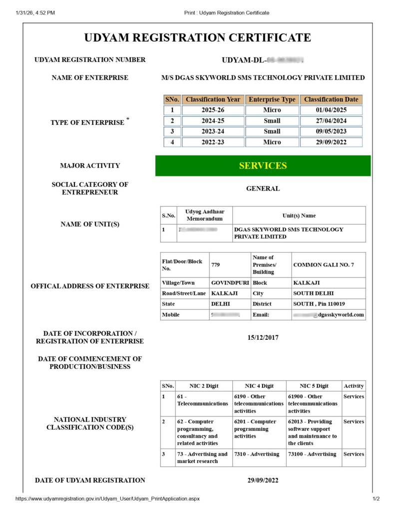 udyam registration certificate