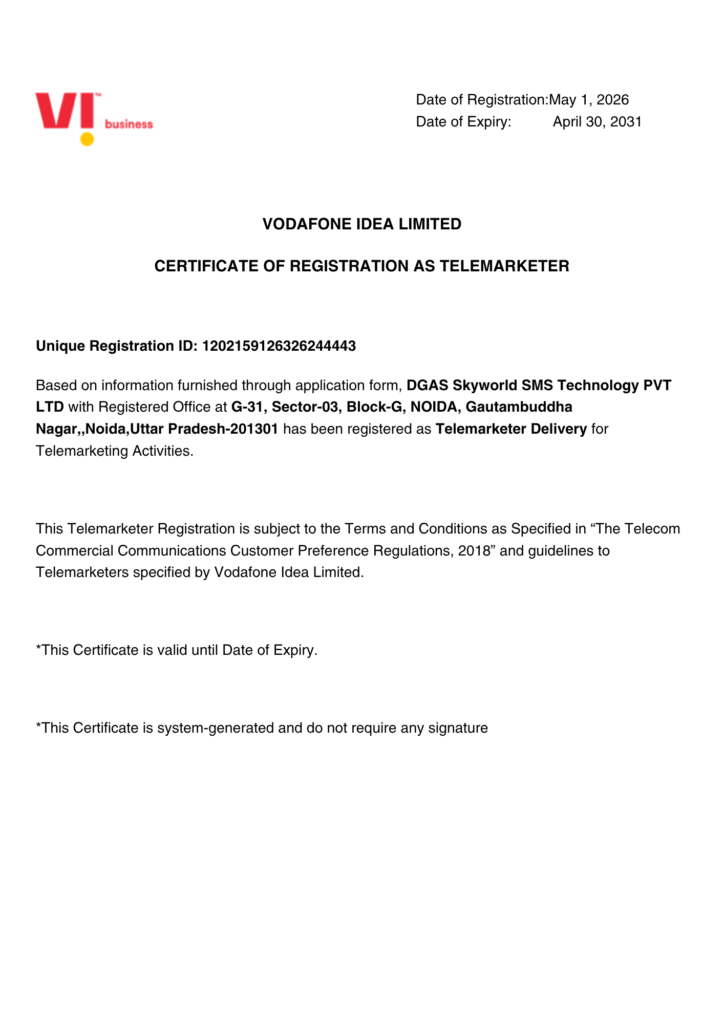 VI CERTIFICATE OF REGISTRATION AS TELEMARKETER