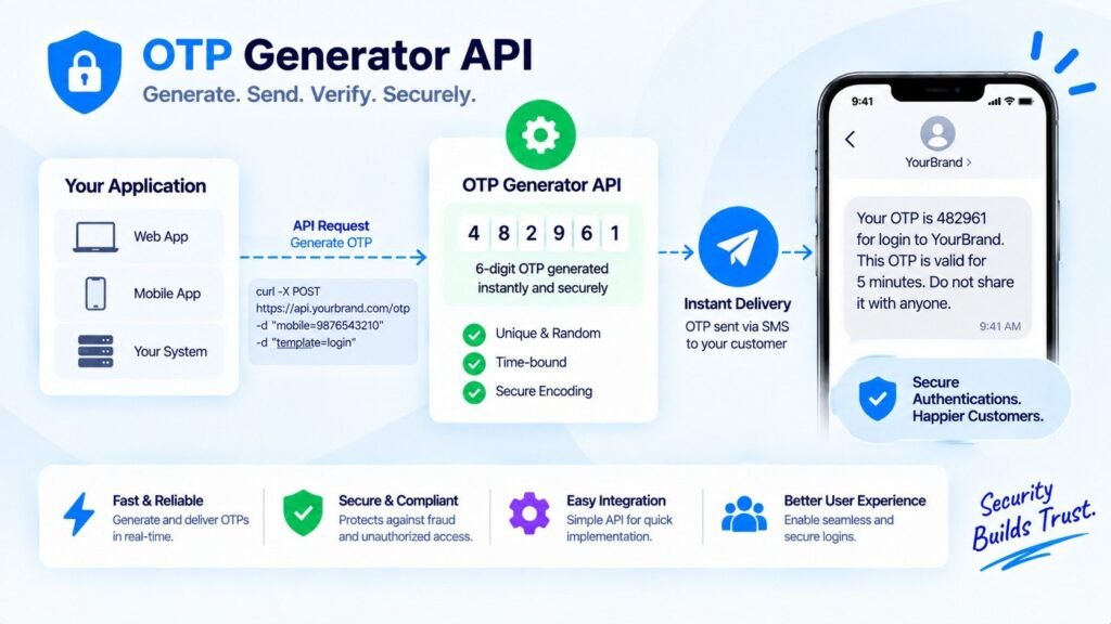 OTP Generator API for secure OTP generation, instant SMS delivery and user authentication