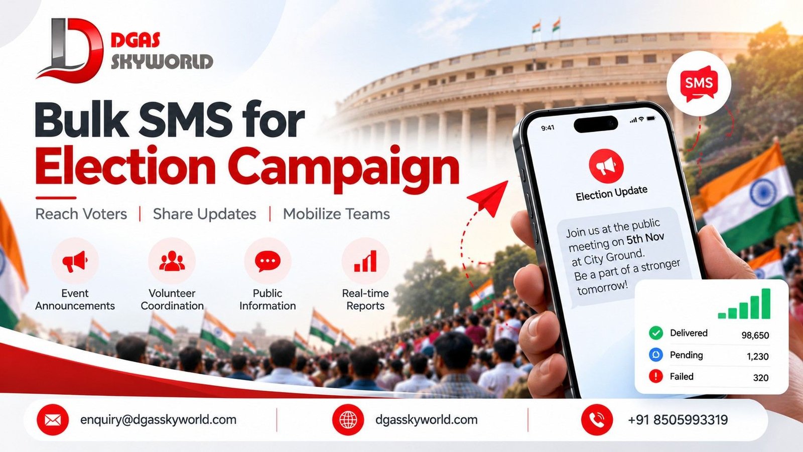 Bulk SMS Service Provider for Election Campaign | DGAS Skyworld's Bulk SMS for Election Campaign